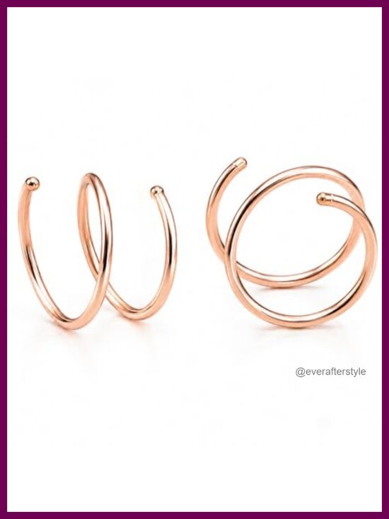 Jewelry - 14k Rose Gold Filled Double Hoop Earrings Single Piercing Twist Illusion 8mm 19g